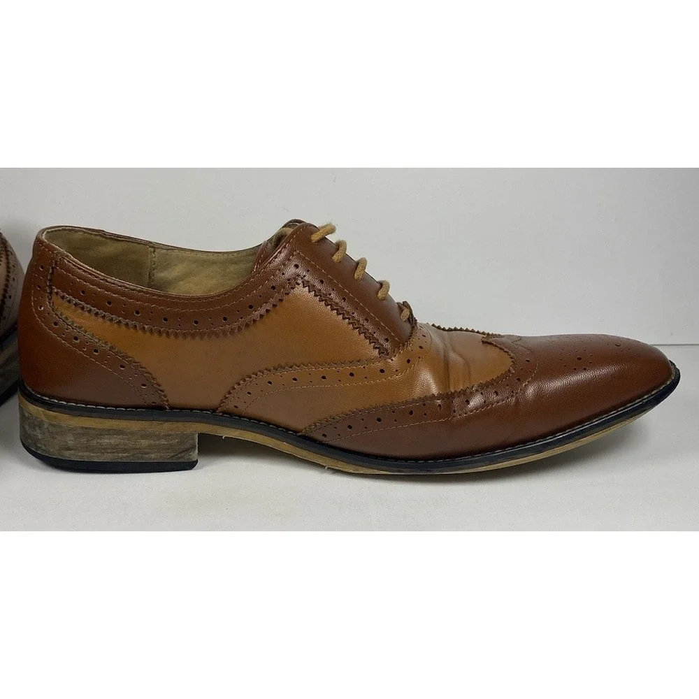 Gino Vitale Mens Wingtip Dress Shoes Brown Tan Brogue GV1002 Size 9
